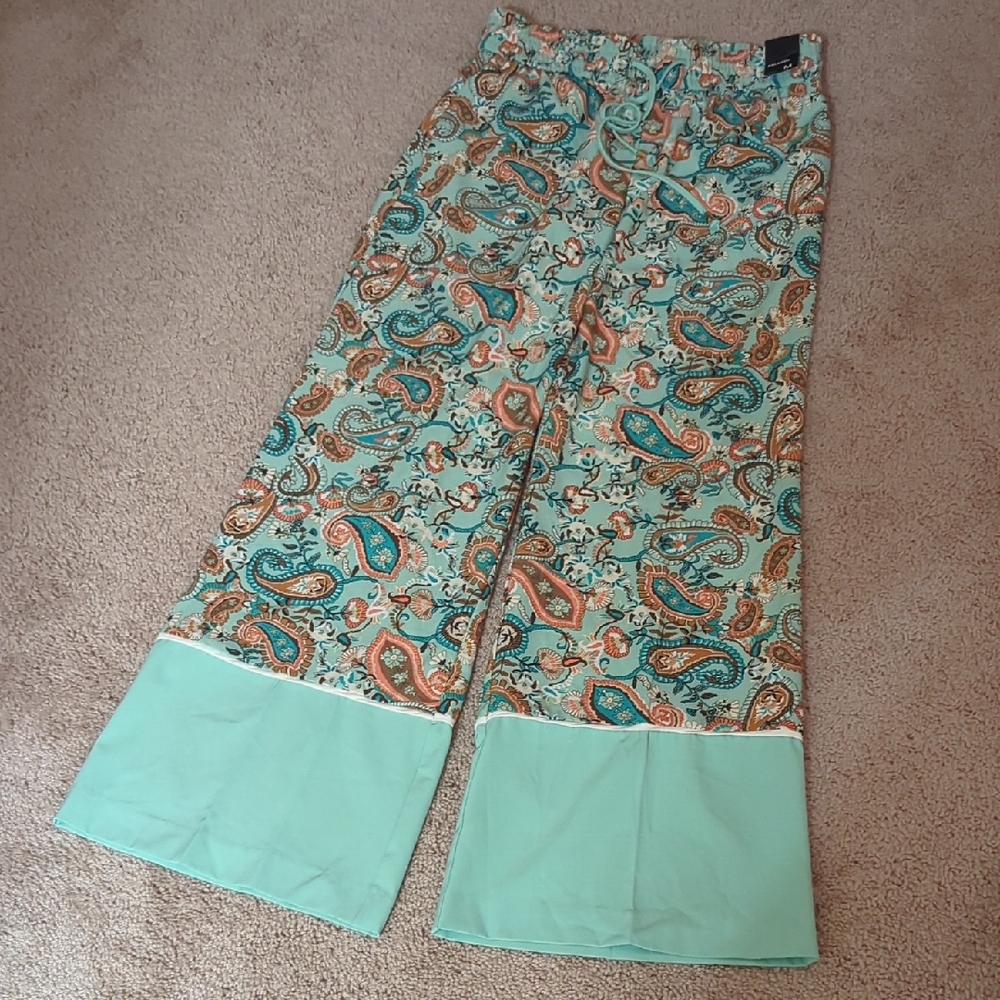 New York & Company Teal, Pink And Brown Palazzo Wide-Leg Pants